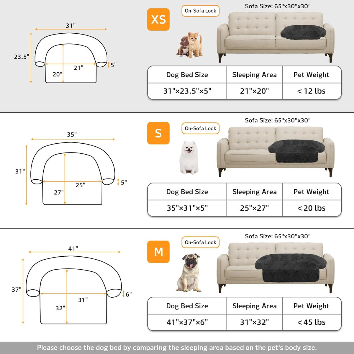 Calming Dog Bed Fluffy Plush Dog Mat for Furniture Protector with Removable Washable Cover for Large Medium Small Dogs and Cats (XS(31“x23.5”x5“), Dark Grey)