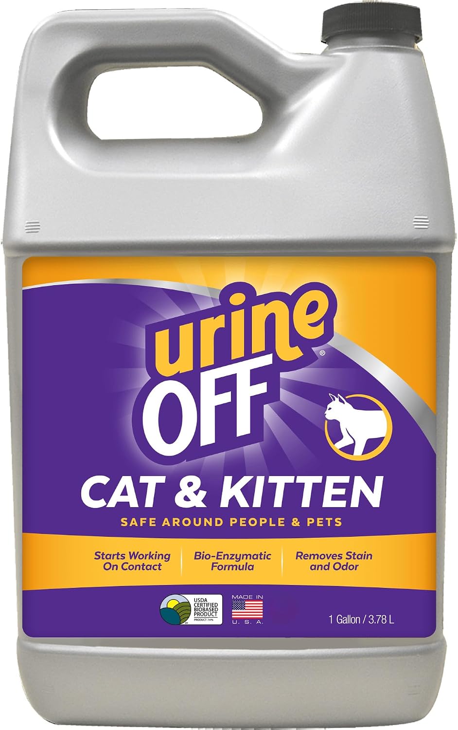 Urine Off Kitten & Cat Pet Stain Remover | Fresh Scent Carpet Cleaner | Bio Enzymatic Stain & Urine Odor Eliminator | Pet Safe Cleaner | 1 gal.