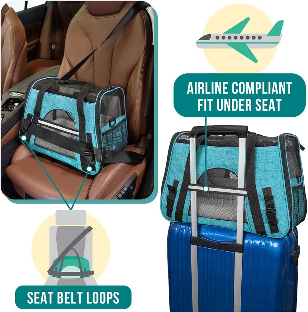 PetAmi Airline Approved Pet Carrier for Cats Small Dogs, Large Heather Blue