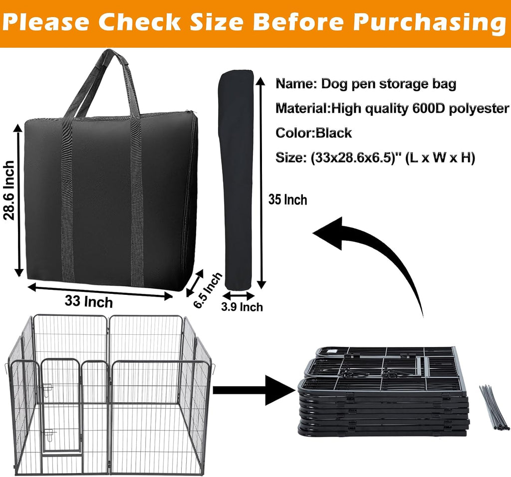 LWFCOEE Dog Playpen Storage Bag, 24/32/40 Inch Waterproof Heavy Duty Dog Fence Travel Bag with Handle for RV Trip, Fits 8 Panels Dogs Pen and 9 Stakes, 33"x28.6"x6.5"