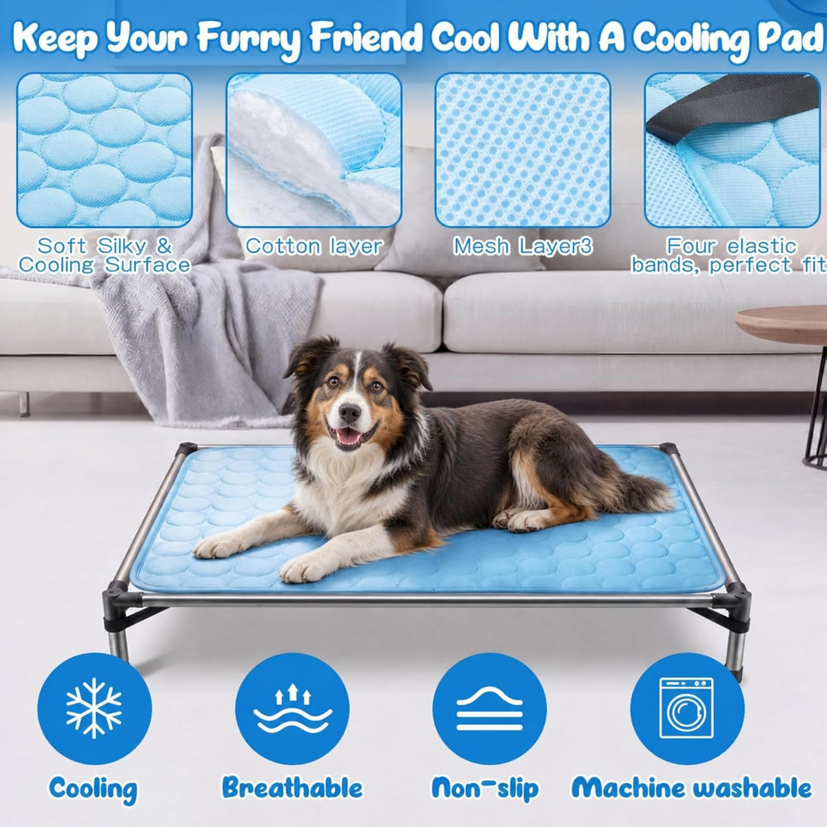 Elevated Dog Cat Bed Cover Replacement Pad, 32 x 25 Inch, Blue