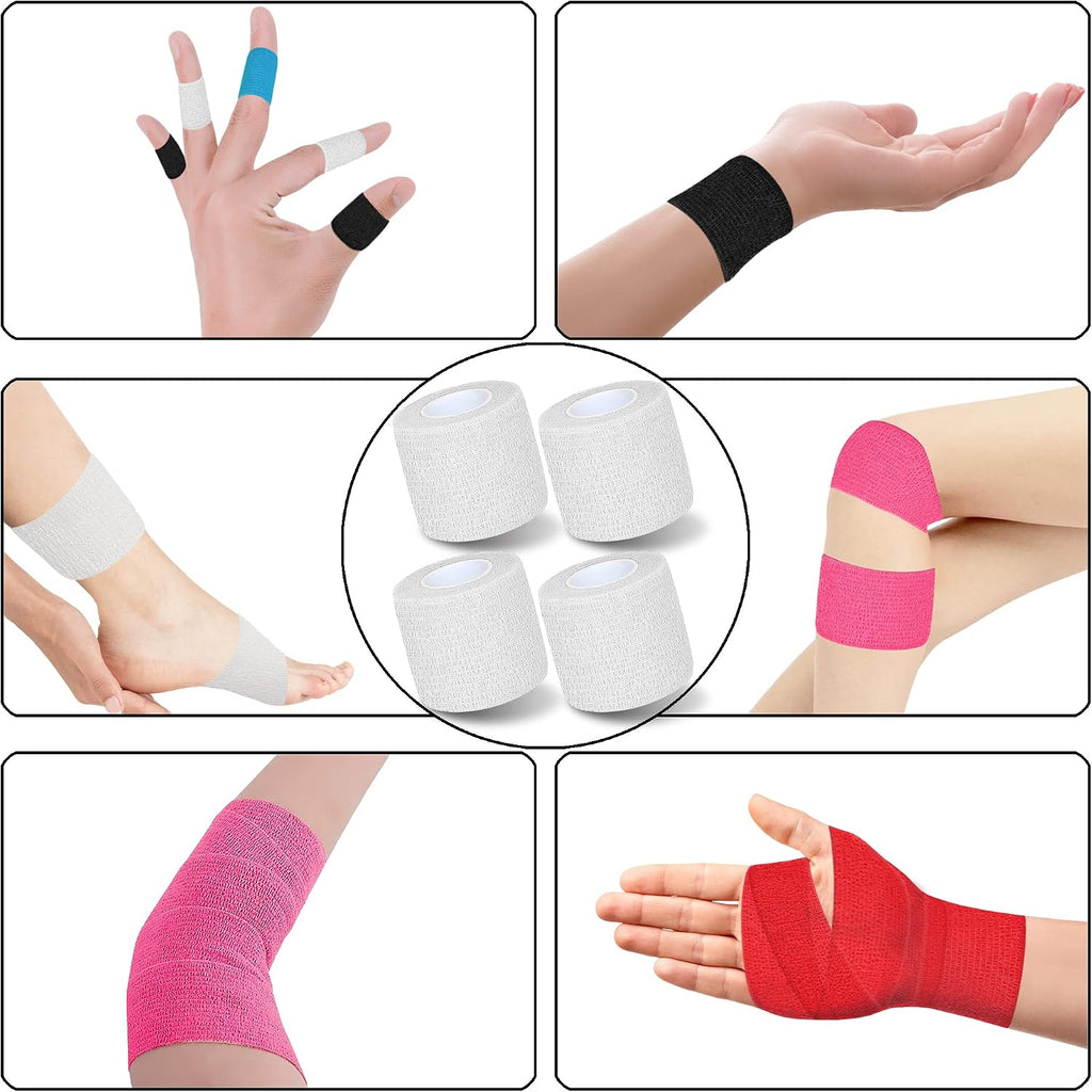 8 Pack 2 in x 5 Yards Self Adhesive Bandage Wrap Elastic Cohesive Self Adherent Bandage Self Stick Vet Tape for Athletic, Wrist, Ankle, Knees, Pets (White)