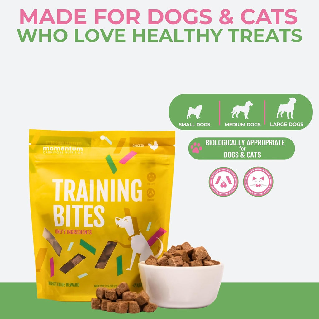 Momentum Carnivore Nutrition Freeze-Dried Chicken Training Bites – Two Ingredients-Chicken Gizzard and Heart, All-Natural Dog Treats –Made in USA – Perfect for Training & Rewards- 2.5 oz Bag