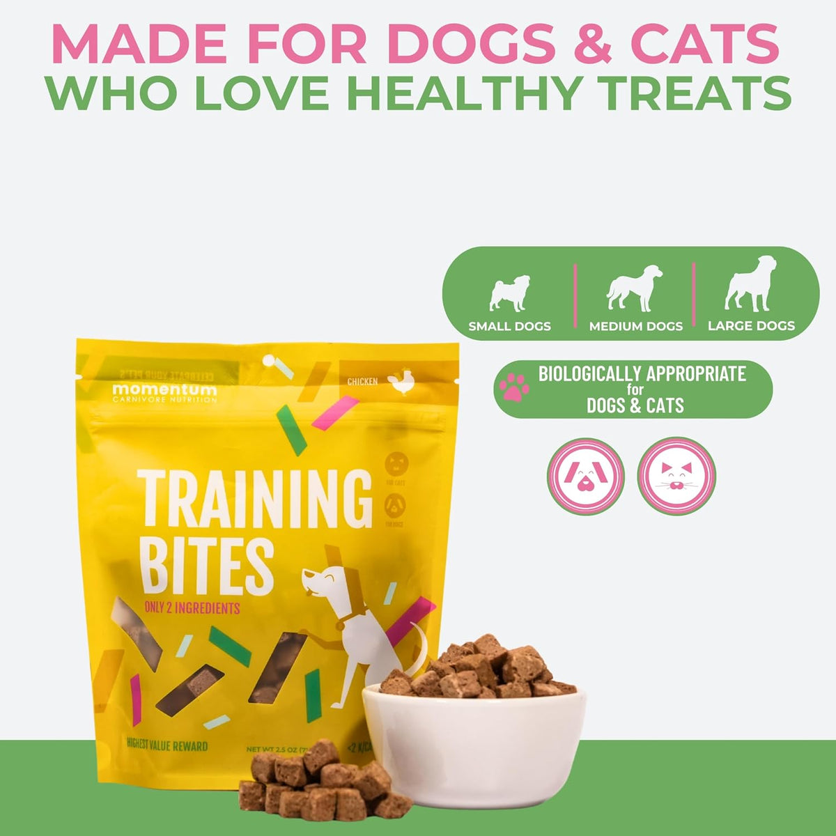 Momentum Carnivore Nutrition Freeze-Dried Chicken Training Bites – Two Ingredients-Chicken Gizzard and Heart, All-Natural Dog Treats –Made in USA – Perfect for Training & Rewards- 2.5 oz Bag