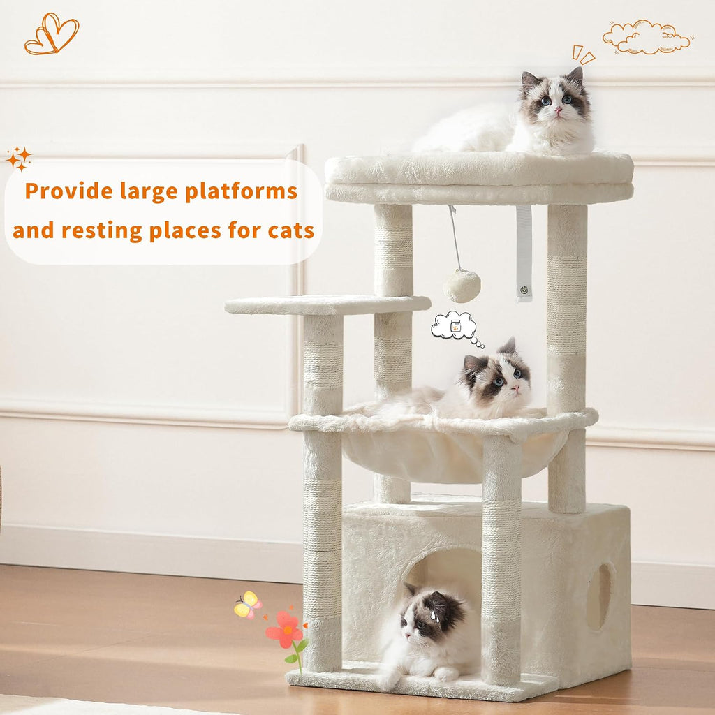 Heybly Cat Tree, Kitten Tower with Large Soft Cat Basket HCT008SM