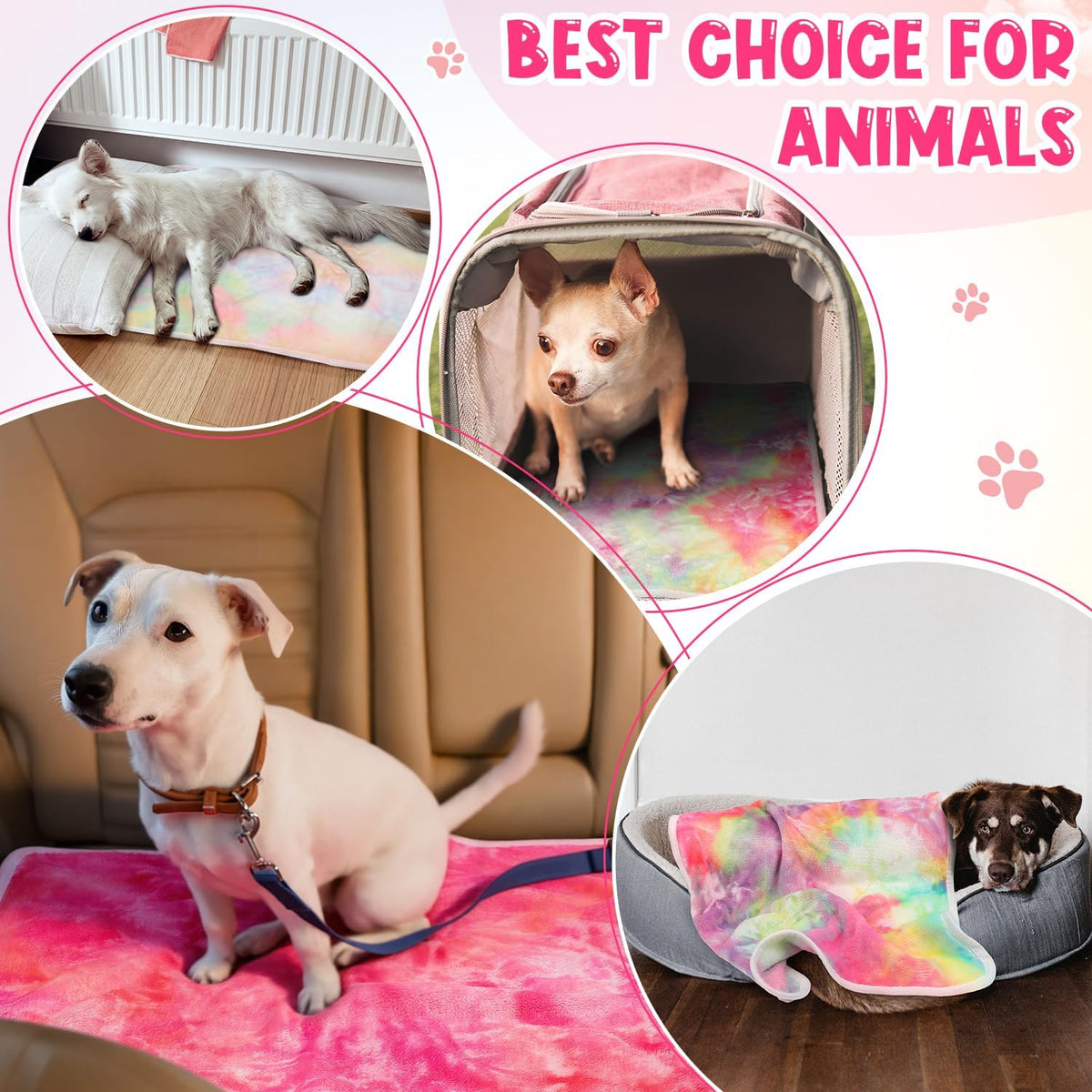 Tatuo 4 Pcs Fleece Dog Blanket for Puppy Cat, Tie Dye, 24 x 16 in, Pastel