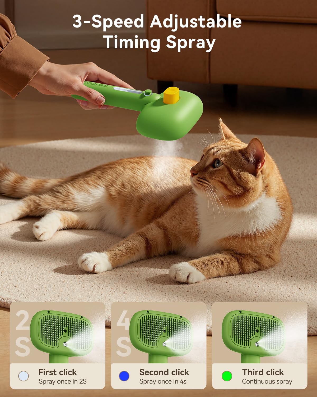 ROJECO 3-in-1 Pet Steam Brush, Spray Hair Removal Detangling Comb