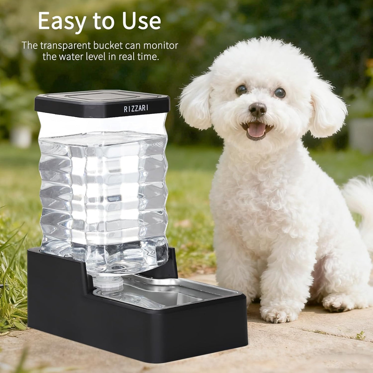 RIZZARI 2.1 Gallon Gravity Dog Water Dispenser:Filter-Free for Busy Homes
