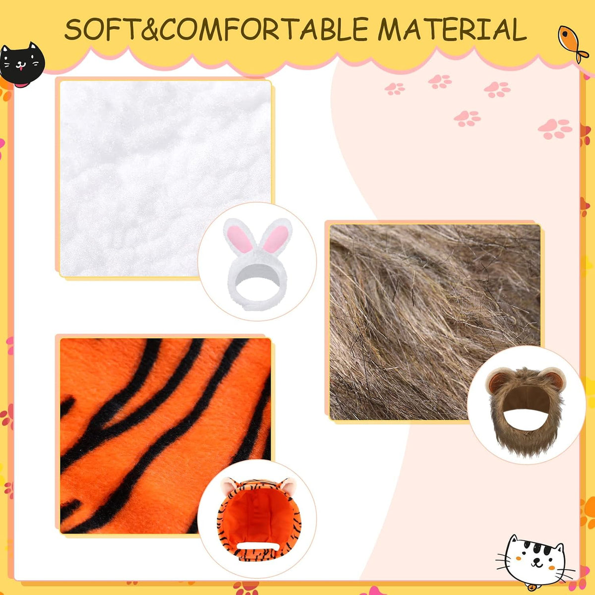 Weewooday 5 Pcs Cat Hat, Rabbit, Lion, Leopard, Tiger, Giraffe