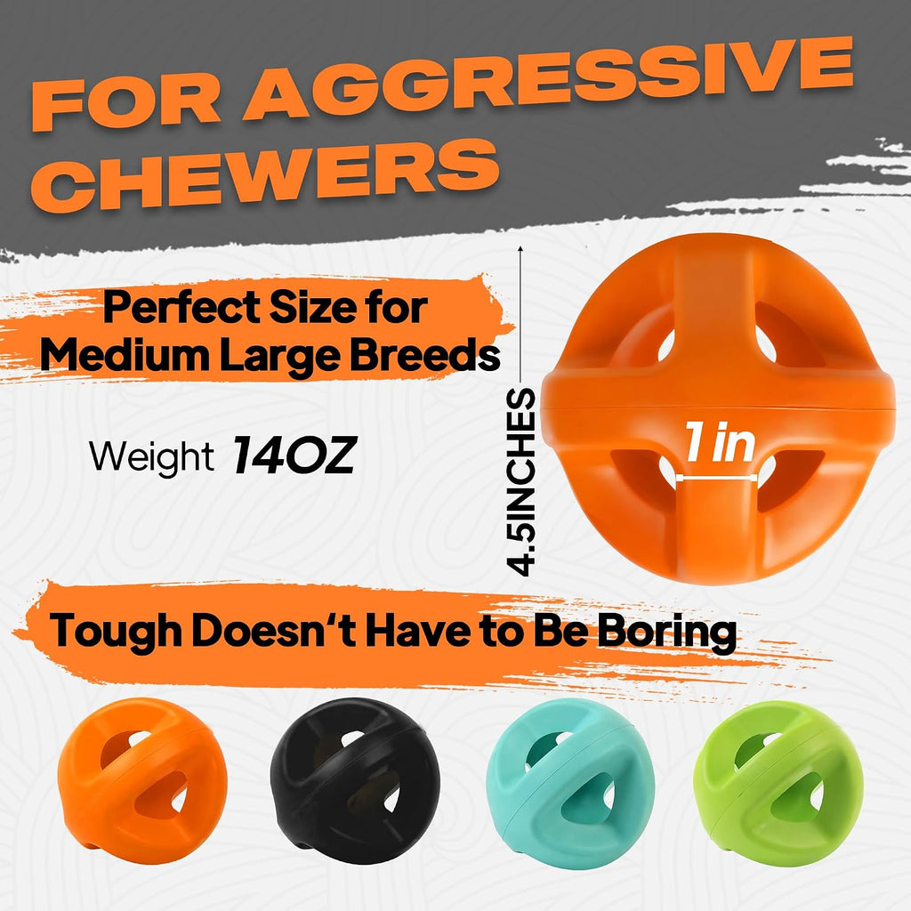 Fida Natural Rubber Dog Balls for Aggressive Chewers, Durable Dog Chew Toys for Large Dogs, Interactive Fetch & Tug of War Toys for Medium Large Breed Non-Toxic Dish Washable,4.5 * 4.5"