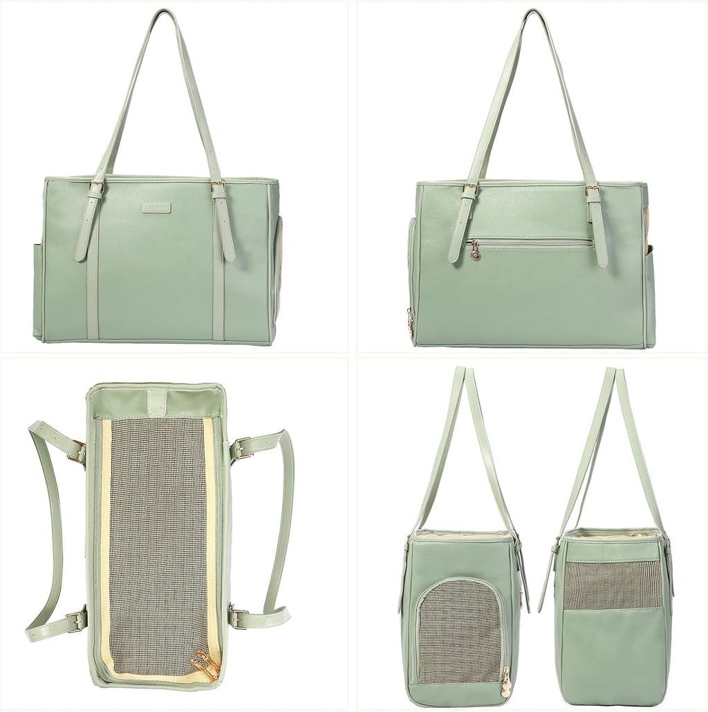Lasaviin Fashion Dog Purse Pet Carrier Leather Bag for Small Dogs Cats Puppy, Portable Tote Bag Airline Approved Soft-Sided Carriers (Green)