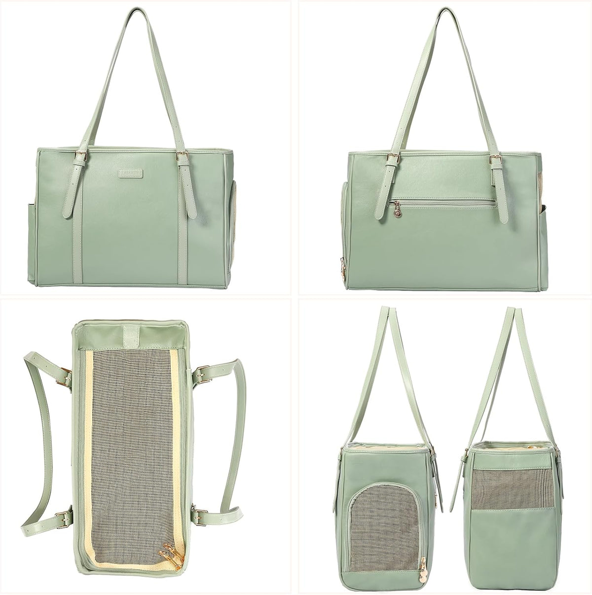 Lasaviin Fashion Dog Purse Pet Carrier Leather Bag for Small Dogs Cats Puppy, Portable Tote Bag Airline Approved Soft-Sided Carriers (Green)