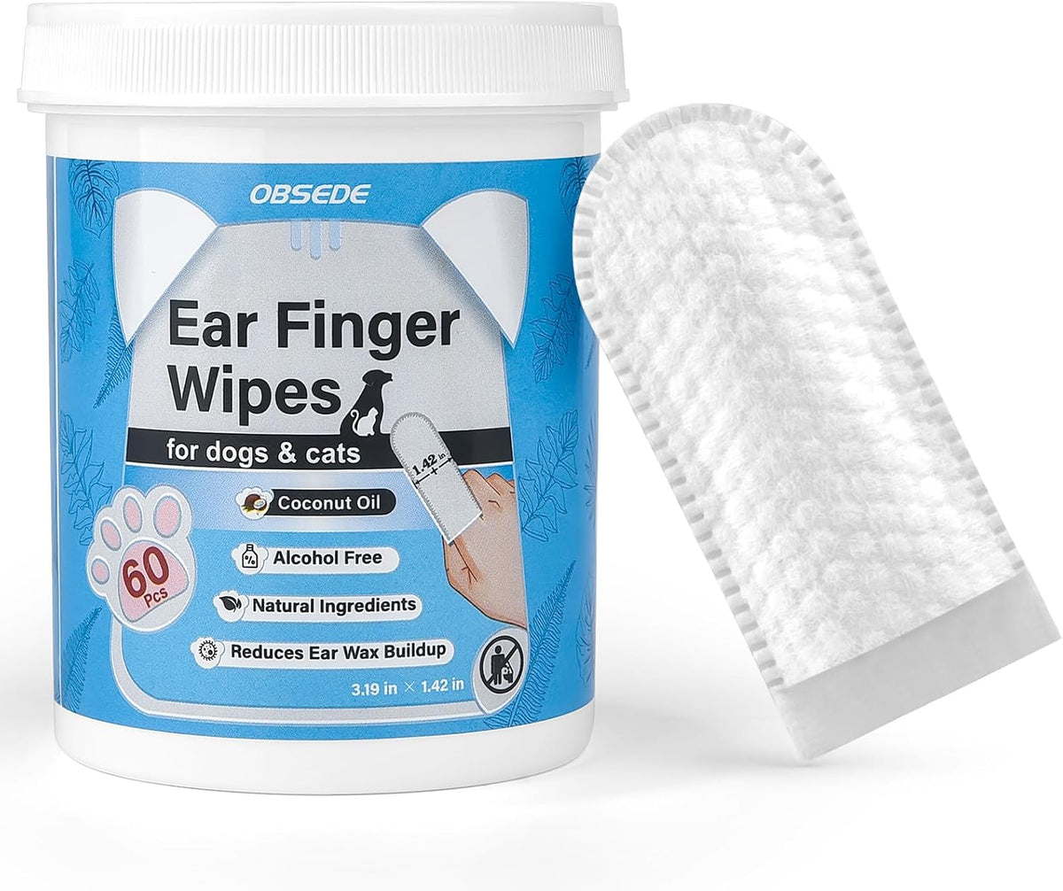 OBSEDE Dog & Cat Ear Cleaner Wipes, 60 Ct Finger Wipes for Pet Grooming