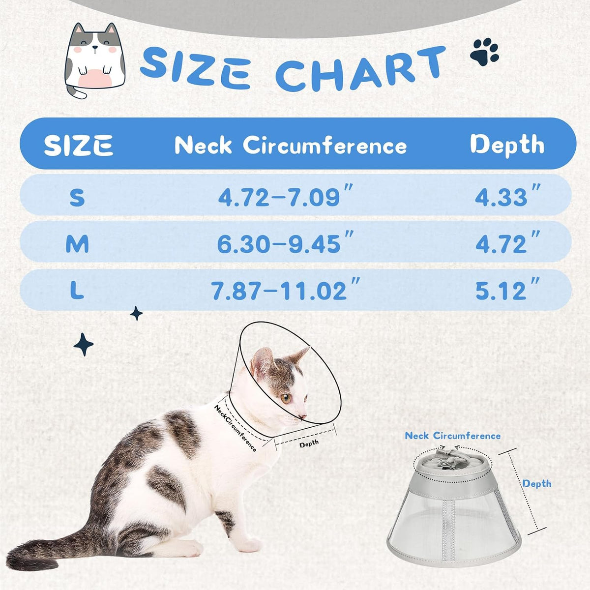 Supet Soft Cat Cone Collar Recovery to Stop Licking Breathable Mesh Surgery