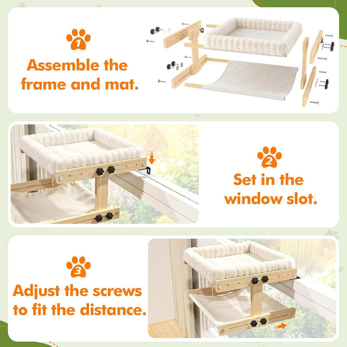 XiaZ Cat Perch for Window Cats Hammock Indoor Bed for Window Adjustable Wooden Frame Bird Watching Sunbathing Space-Saving Double Layer 18 * 16 * 10inch (Small Breeds Recommended)