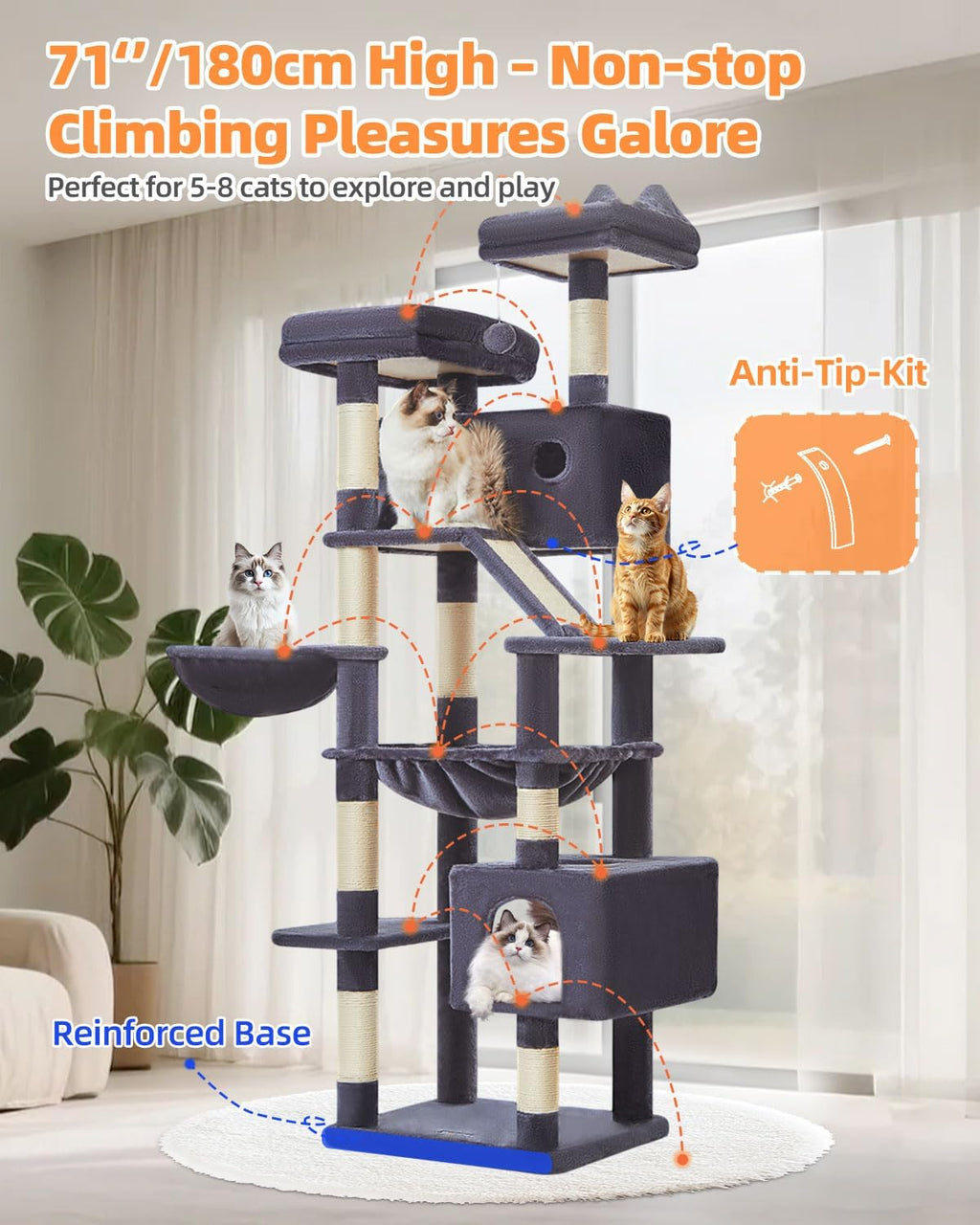 Taoqimiao Cat Tree, 71 in Extra Large Cat Tower for Inddor Cats, MS026LG