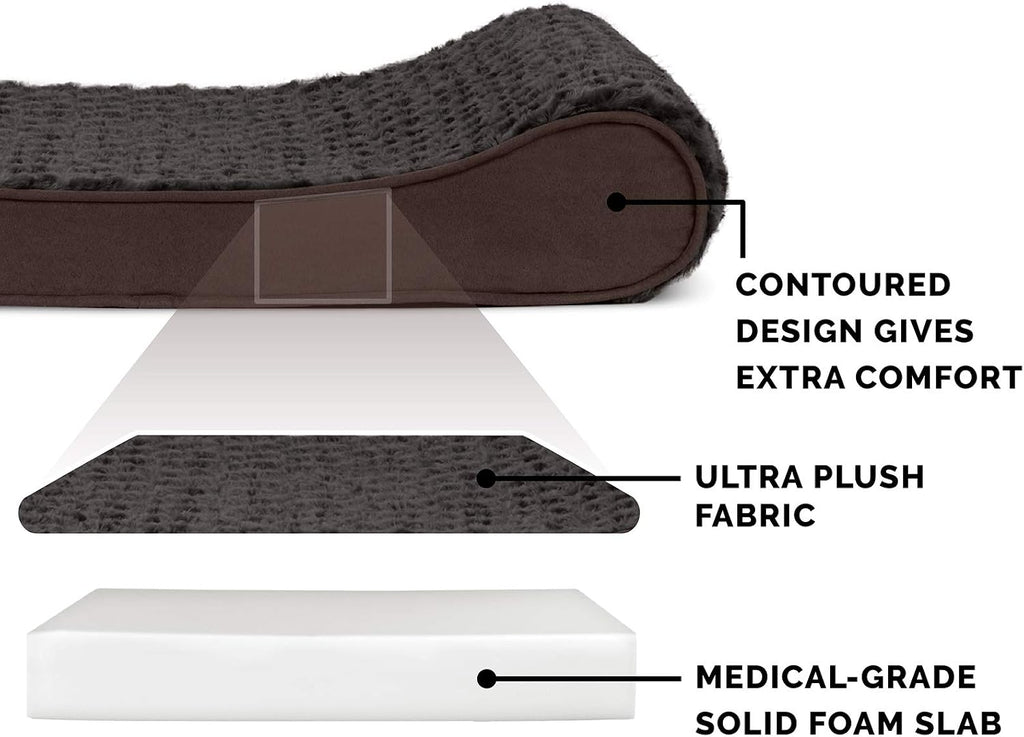 Furhaven Orthopedic Dog Bed for Extra Large Dogs w/ Removable Washable Cover, For Dogs Up to 180 lbs - Ultra Plush Faux Fur & Suede Luxe Lounger Contour Mattress - Chocolate, Giant/XXXL