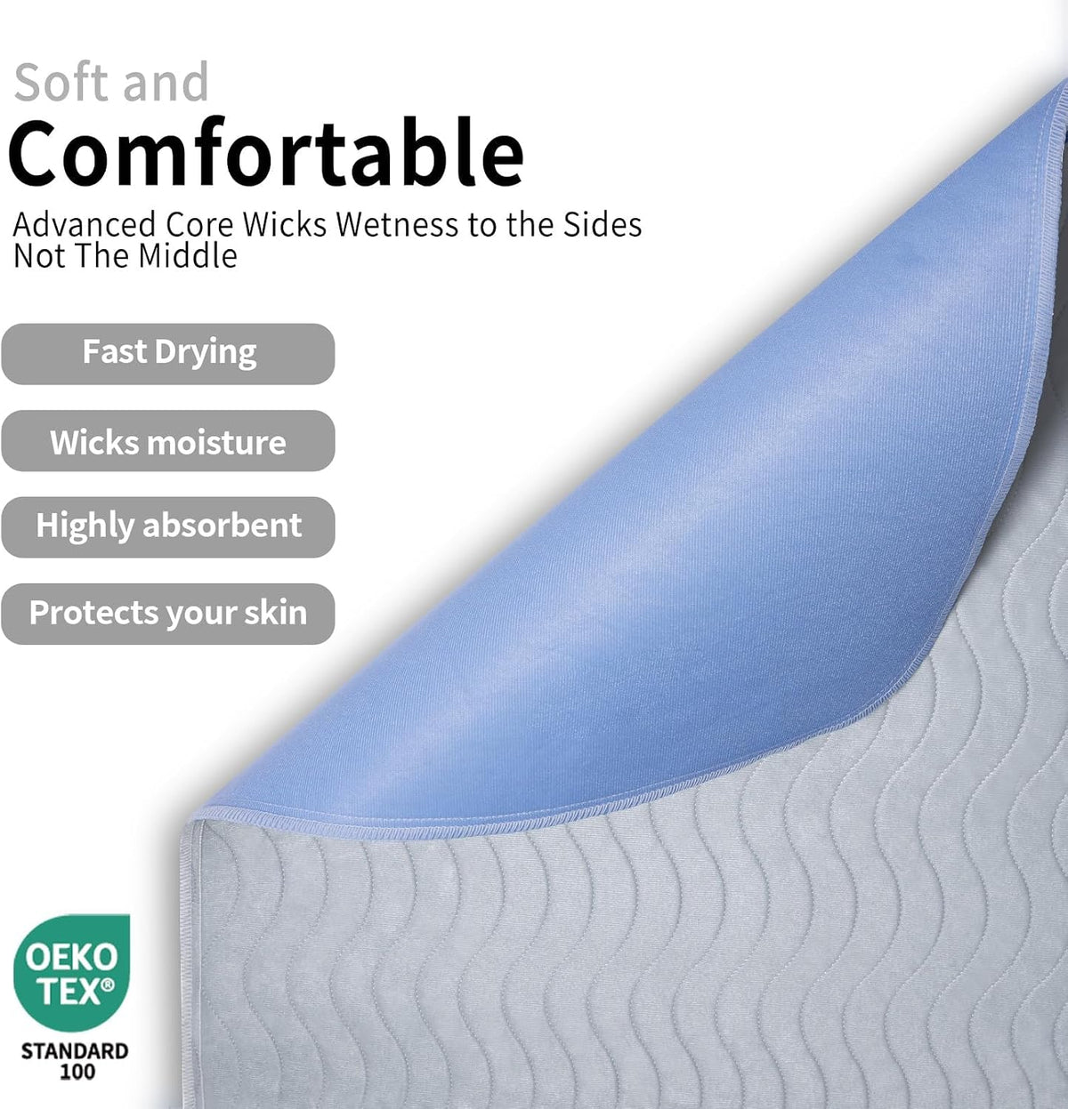 Accompagner Incontinence Bed Pads Washable Waterproof, Ultra-Absorbent Reusable Underpads for Diaper Changing, Nursing, Bedridden, Adults, Seniors, Kids and Dogs (Pearl Gray, 24"x24"(Pack of 6))