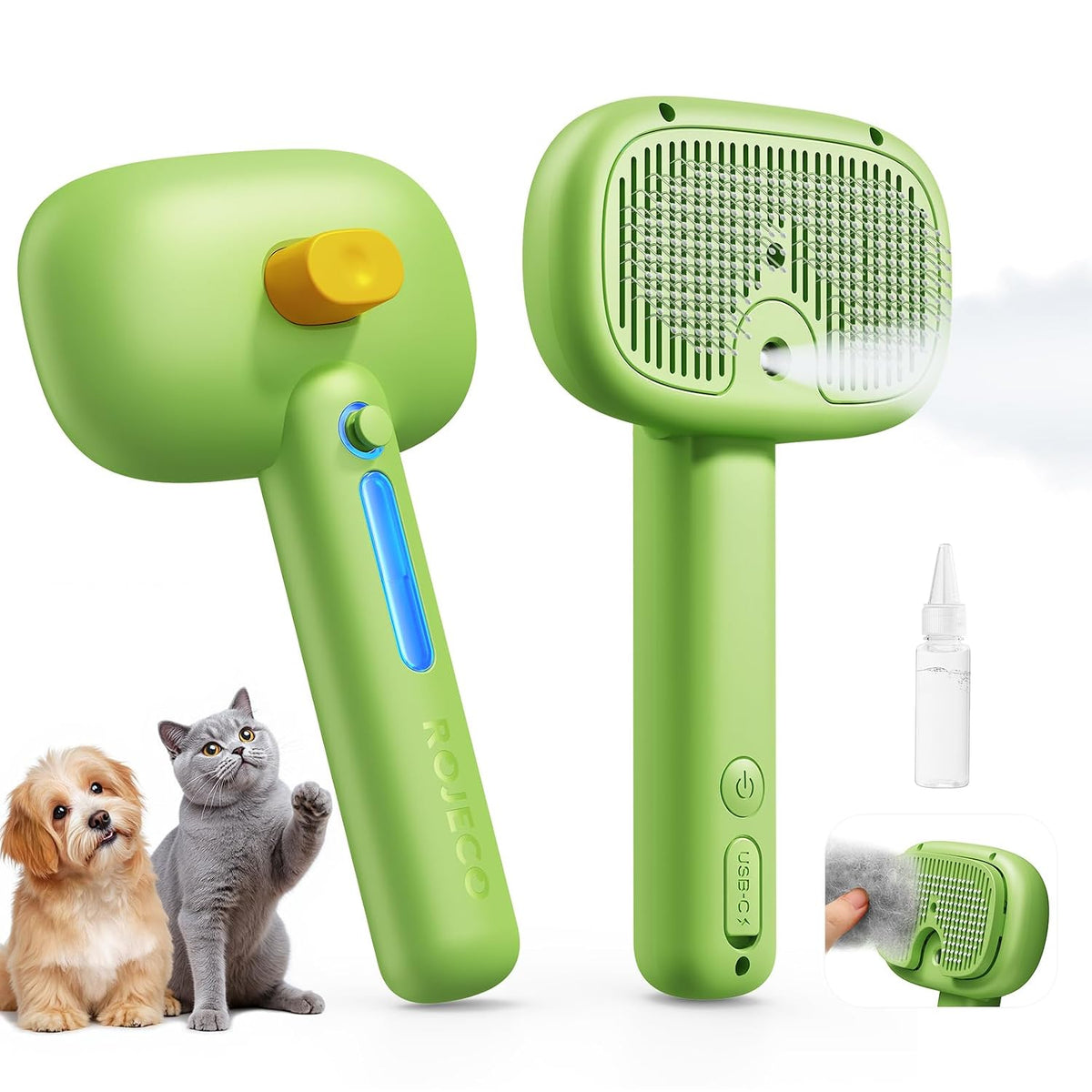 ROJECO 3-in-1 Pet Steam Brush, Spray Hair Removal Detangling Comb