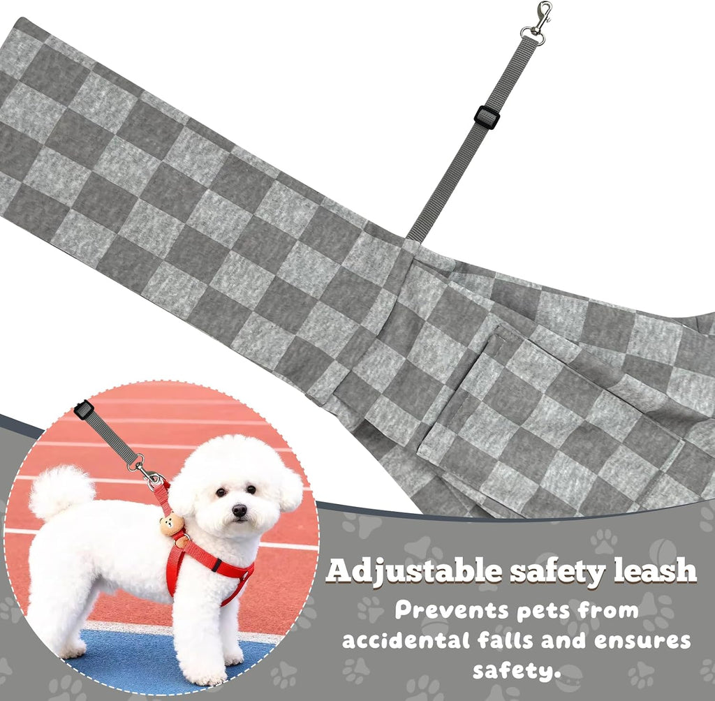 Dog Sling Carrier for Small Dogs and Cats 5–16 lbs, Puppy Carrier Sling with Safety Hook and Storage Pocket, Hands Free Pet Carrier Purse for Travel, Walking, Shopping (Grey Check)