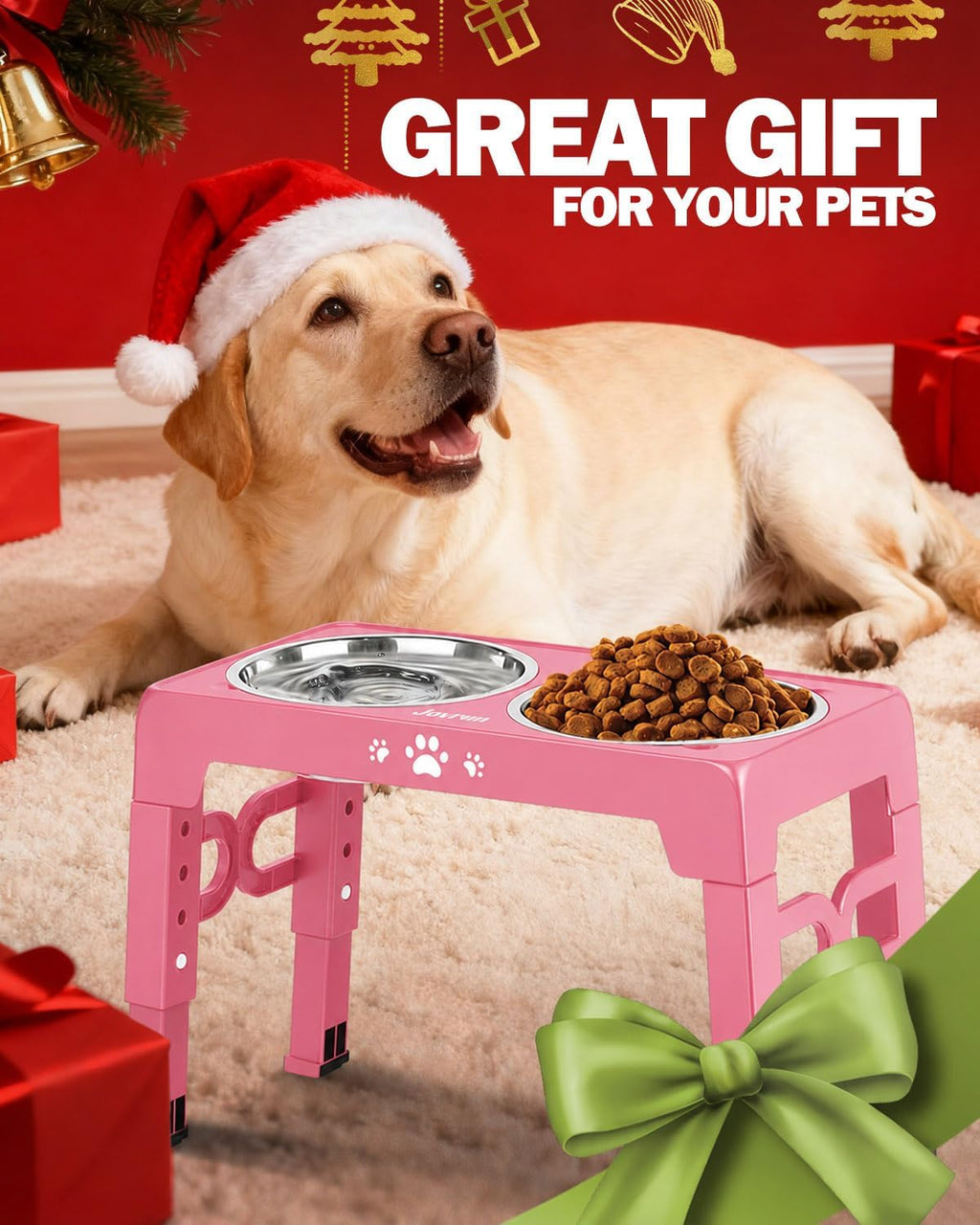 Jovrun Elevated Dog Bowls for Medium Large Size Dogs, Non-Slip Dog Feeder with 2 Stainless Steel Dishes, 5 Heights Adjustable Raised Bowls to 3.15″-8.66″-9.84″-11.02″-12.2″