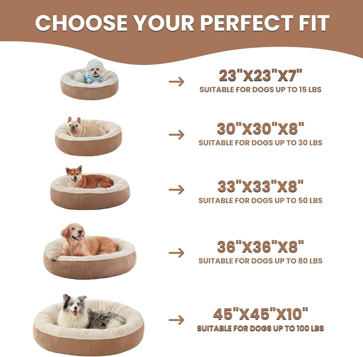 30 inches Calming Donut Dog Bed for Medium Dogs,Brown