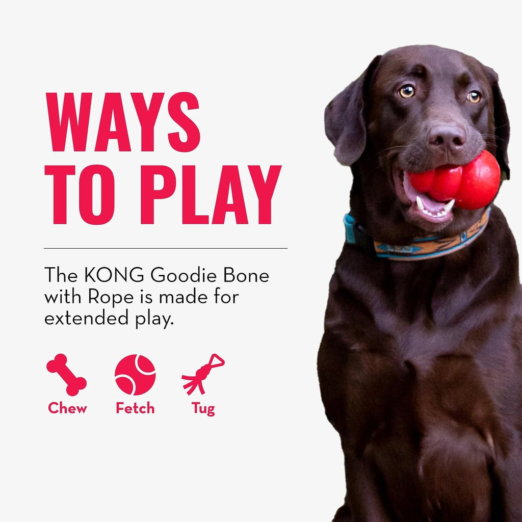 KONG Puppy Goodie Bone with Rope, Natural Rubber, for XS Puppies, Pink | KONG Natural Rubber Bone with a Cotton Rope for Teeth Cleaning & Engaging Chew Play for Growing, Teething Puppies
