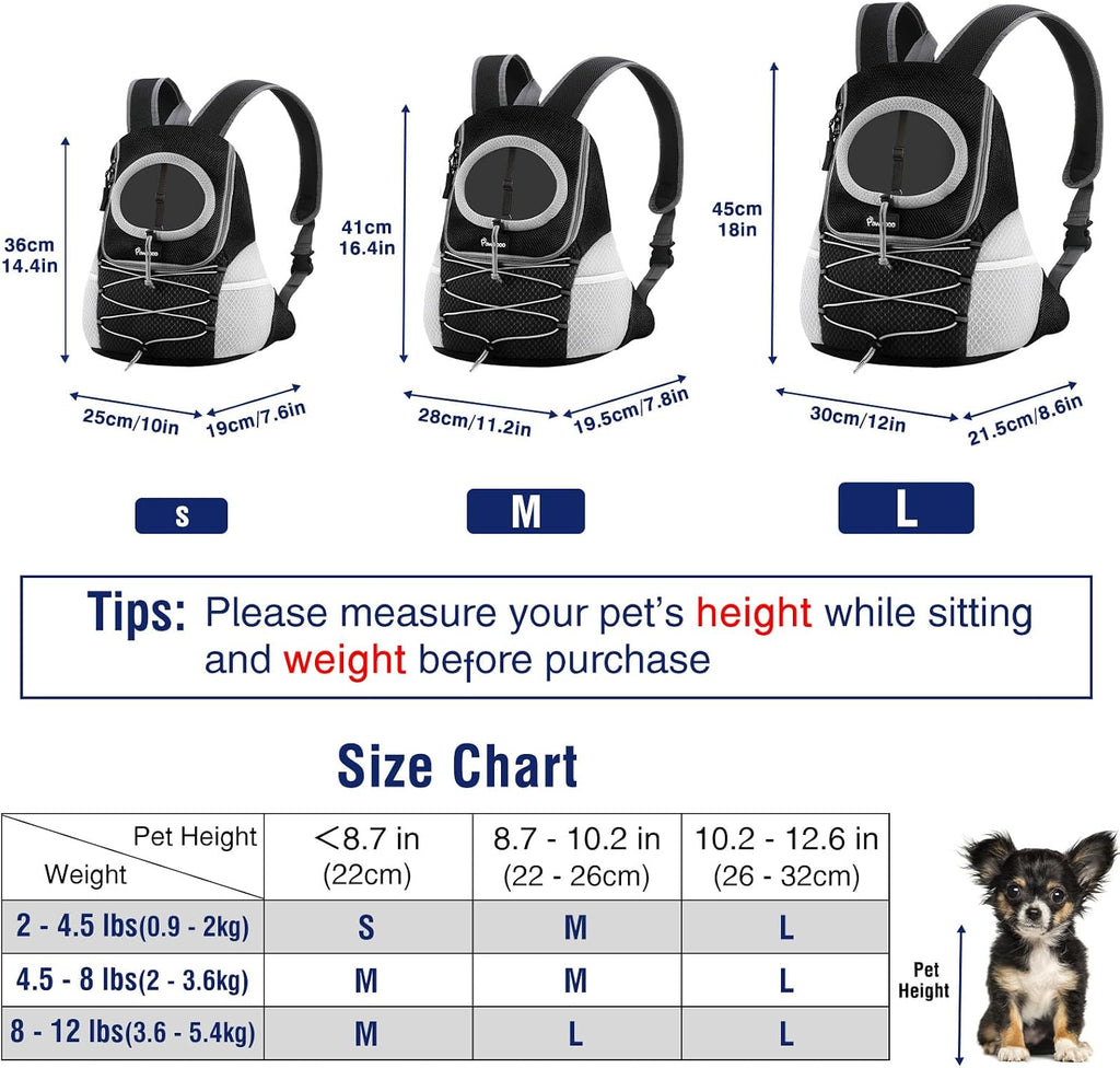 Pawaboo Pet Dog Front Carrier Backpack,Ventilated Mesh Puppy Back Pack