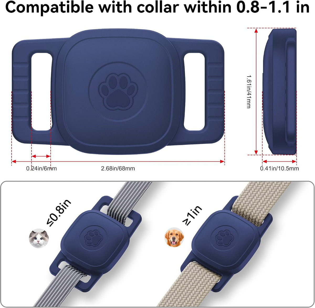 DDJ 2-Pack Waterproof Dog Collar Holder for Tile Mate Tracker, Durable Silicone Life360 Tile Case for Cat &Pet Collars Without Shaking, Anti-Lost Full Body for Tile Cover, Easy to Install, Blue