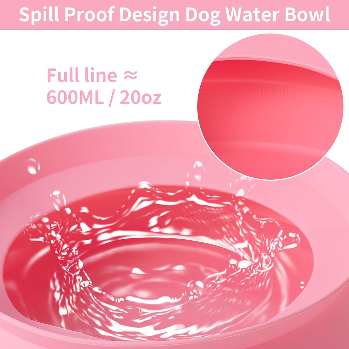 SLSON Spill Proof Dog Water Bowl for Cars,Collapsible No Splash Dog Travel Bowls Integrated Molding Portable Pet Bowl for Road Trip Truck,RV,SUV,Boat Accessories (Pink)