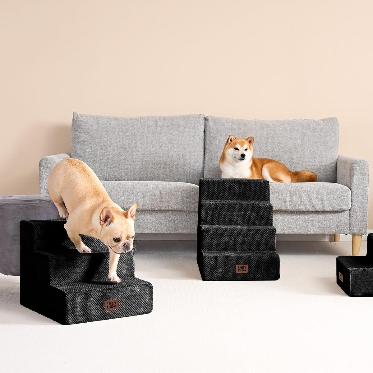 EHEYCIGA Dog Stairs 13.5" H, 3-Step Extra Wide Dog Steps, Black