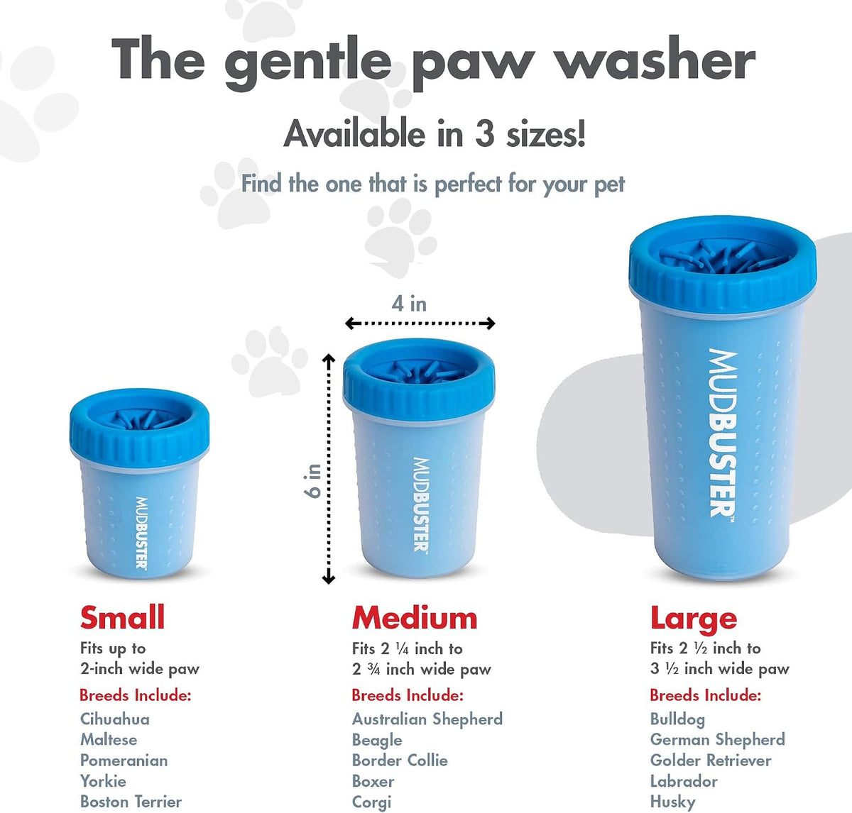 Dexas MudBuster Medium Dog Paw Cleaner, Pro Blue, Fits 1.5"-2.5" Wide Paws, Gentle Silicone Bristles for Quick, Easy Cleaning 