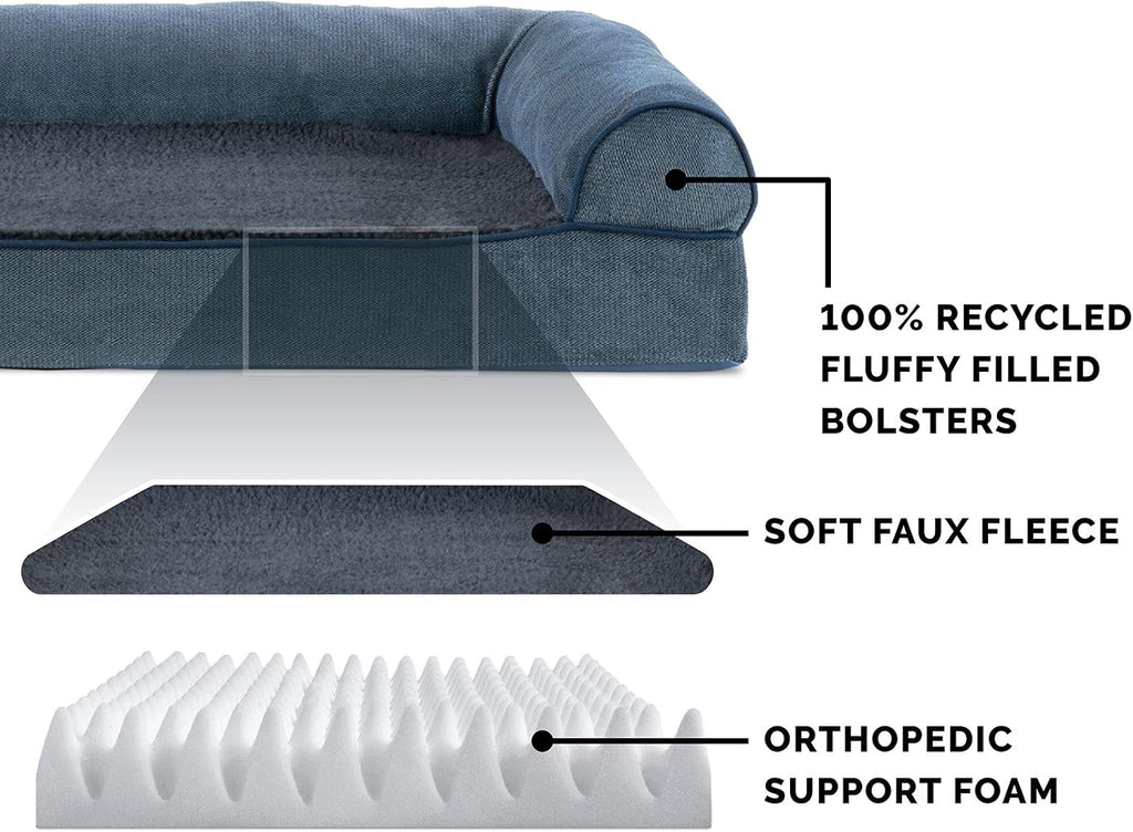 Furhaven Orthopedic Dog Bed for Large Dogs w/ Removable Bolsters & Washable Cover, For Dogs Up to 95 lbs - Sherpa & Chenille Sofa - Orion Blue, Jumbo/XL