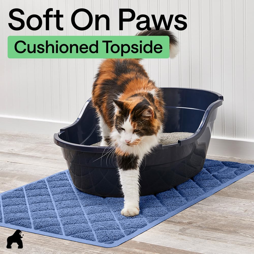 GORILLA GRIP Cat Litter Mat, Coiled Mesh Trapping Mats, 24x17 Navy