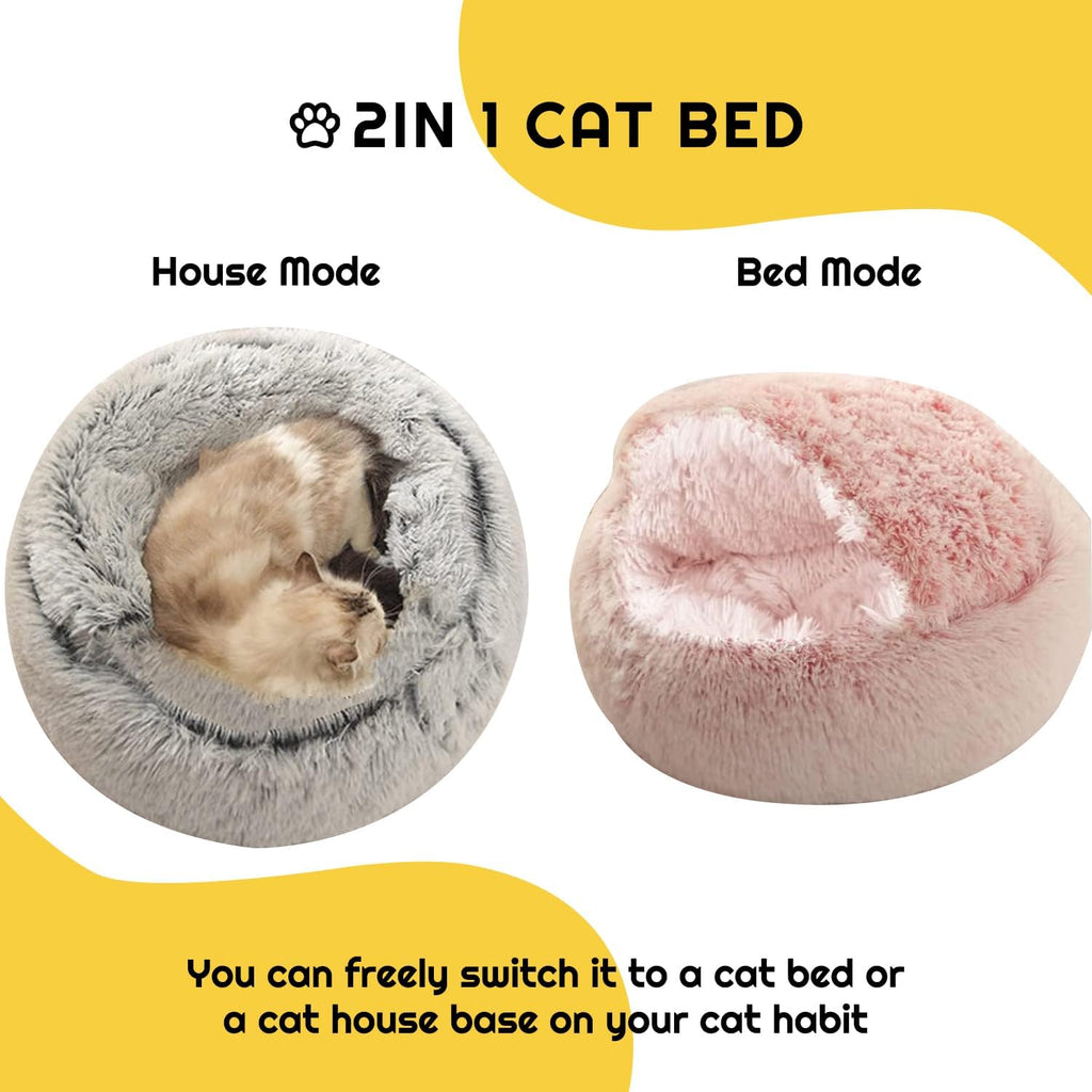 YUDANSI Small Dog Bed Hooded, Cat Cave Bed for Indoor Cats with Covered Hood for Small Dogs Cats Puppy, Plush Faux Fur Enclosed Nest(Gray-26'')