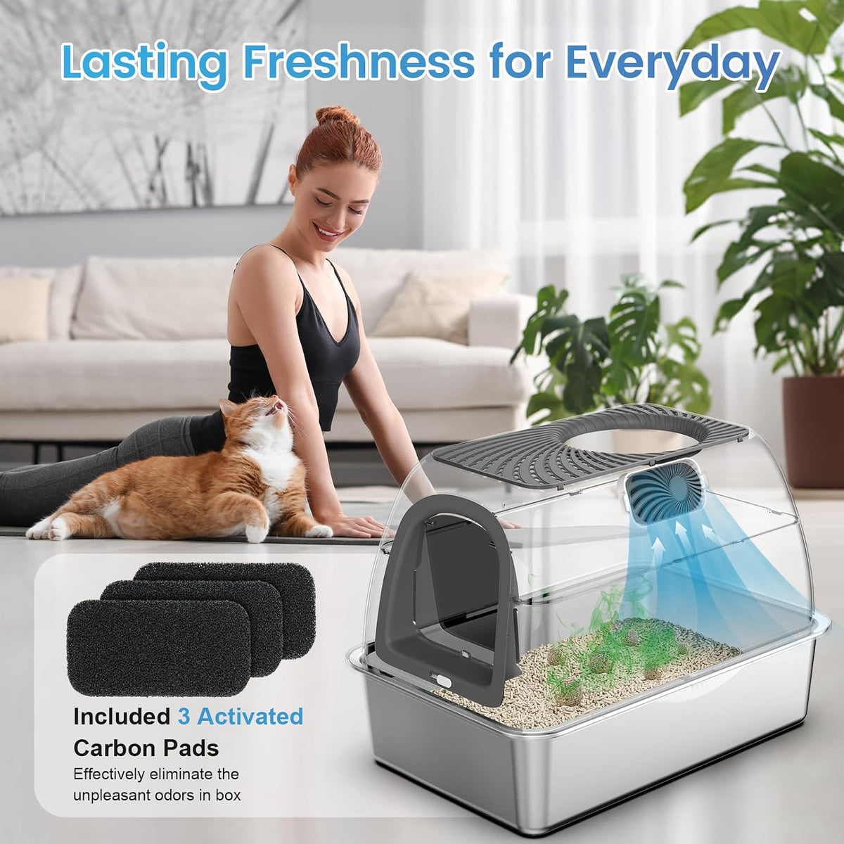 SuzziPaws Stainless Steel Litter Box Top-Entry Dog-Proof for Multi-Cats | XL Dark Grey Hooded Cat Litter Box with Filter & Scoop, Anti-Leakage High Walls Reduce Tracking for Multi-Cat Homes