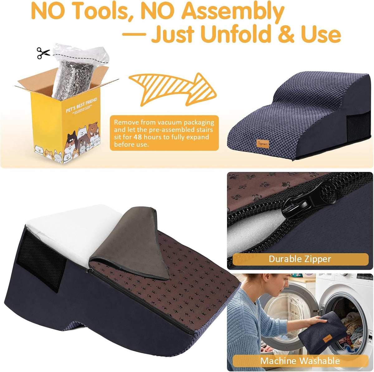 Topmart High Density Extended Foam Dog Ramp&Steps 2 Tiers,11.8" High