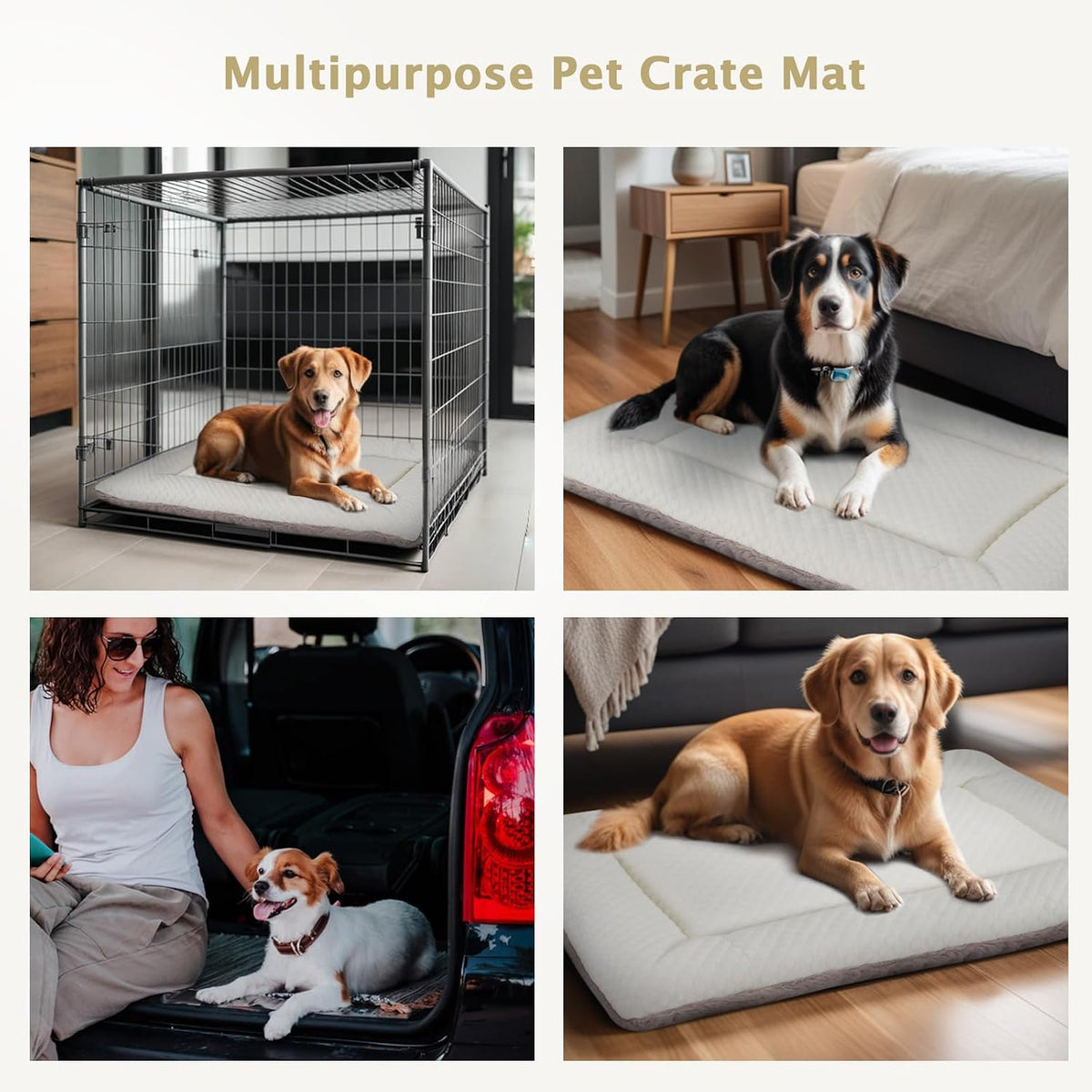 Dog Bed Mat, Crate Pad Reversible,Soft Kennel Washable Crate Mat (Cool and Warm),Pet Sleeping Mattress for Small Medium Dogs XB009 (30''x20'',Beige)