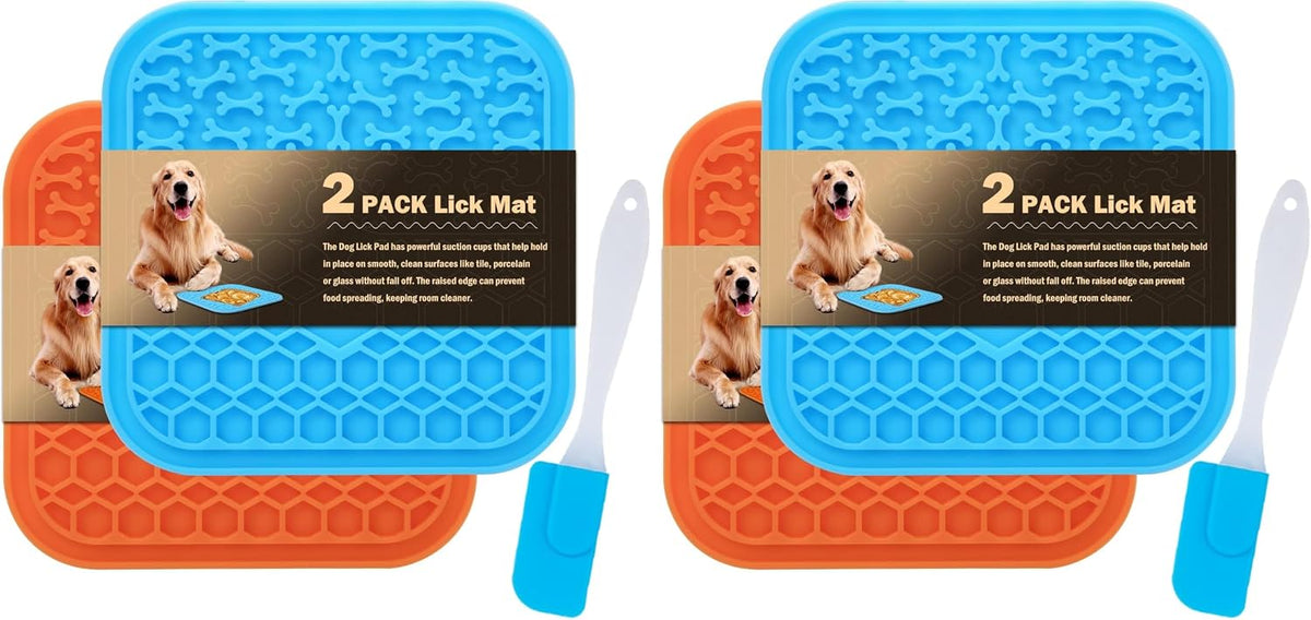 Lick Mat for Dogs - Slow Feeder Licking Mat with Suction Cups for Peanut Butter, Food Treats & Yogurt - 4 Pack