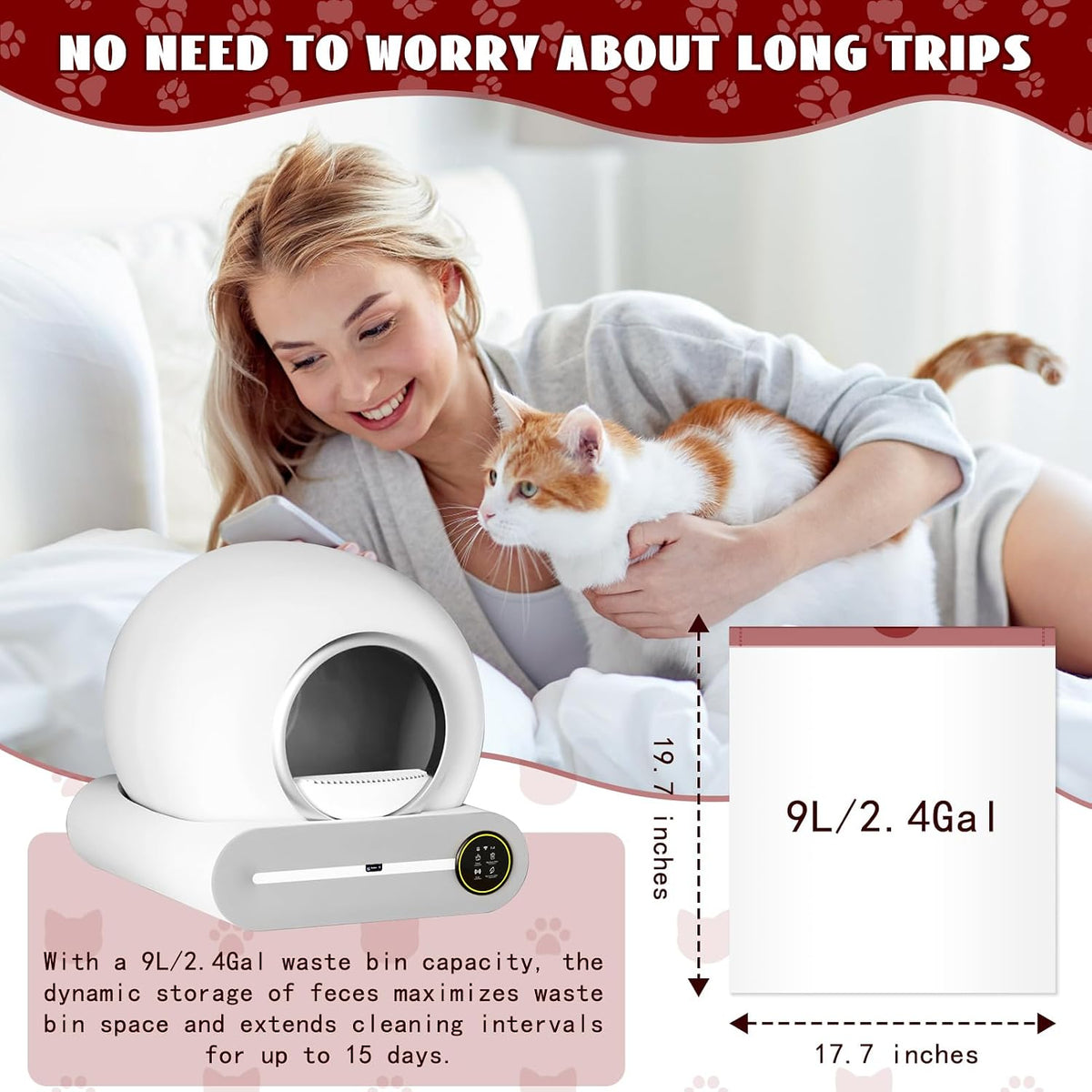 80 Count Self-Cleaning Litter Box Liners for MeoWant MW-SC01/MW-SC02, Extra-Thick Drawstring Trash Bags 17.7x19.68 in, Odor-Proof Cat Waste Disposal