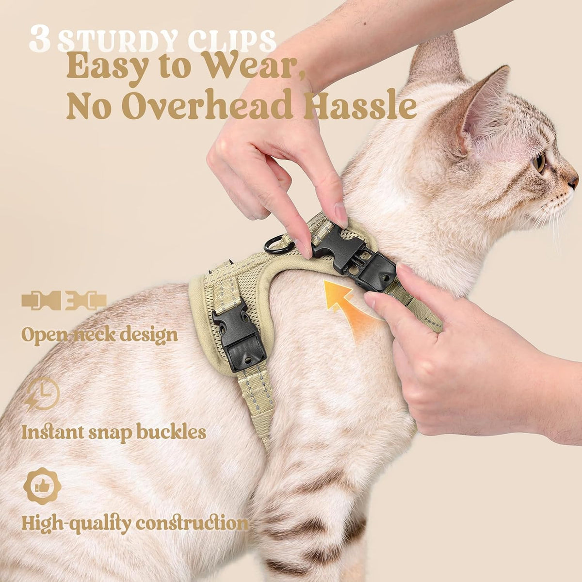 rabbitgoo Cat Harness and Leash Set, Easy-on with Neck Buckle, Cream Coffee