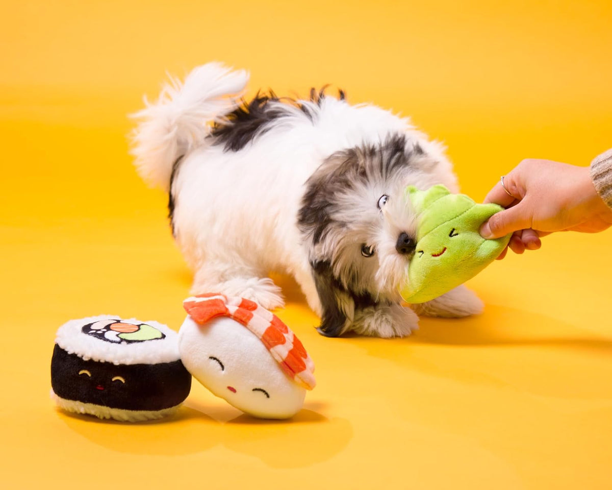Pearhead Sushi Plush Squeaky Dog Toys, Gift Set