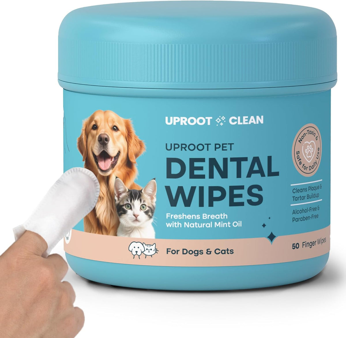 Uproot Clean Pet Dental Finger Wipes: Safe, Rinse-Free, Disposable, 50ct.