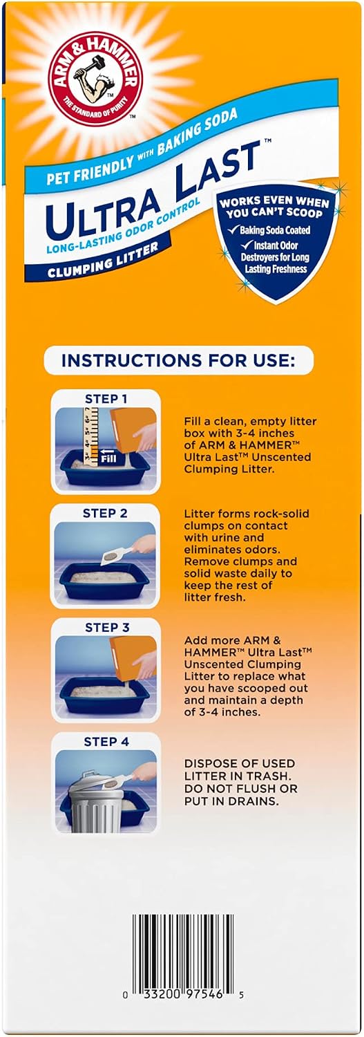 ARM & Hammer Ultra Last Clumping Cat Litter, Unscented, MultiCat, 18 Lbs