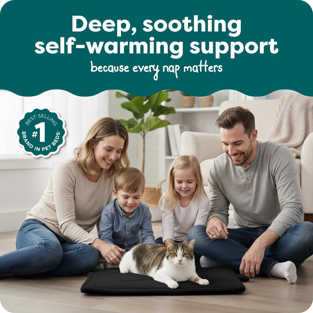 FurHaven ThermaNAP Self Warming Cat Mat, Dog Bed for Crates with Self-Warming Technology for Cozy Rest, Fully Machine Washable, Small, Plush Faux Fur, Black