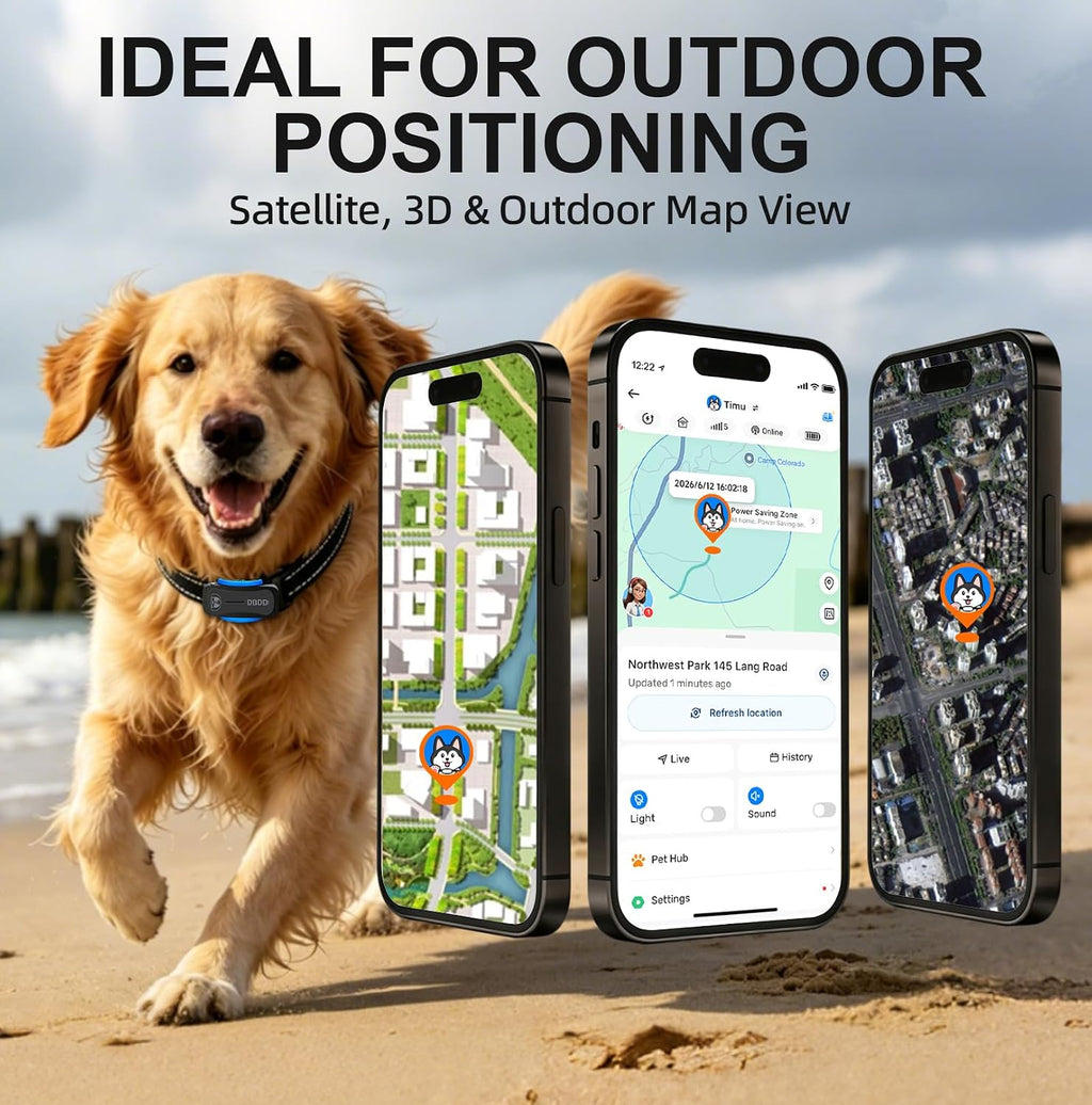 DBDD GPS Dog Trackers, 12 Mon Sub, Real-Time Loc, E-Fence, Health Monitor