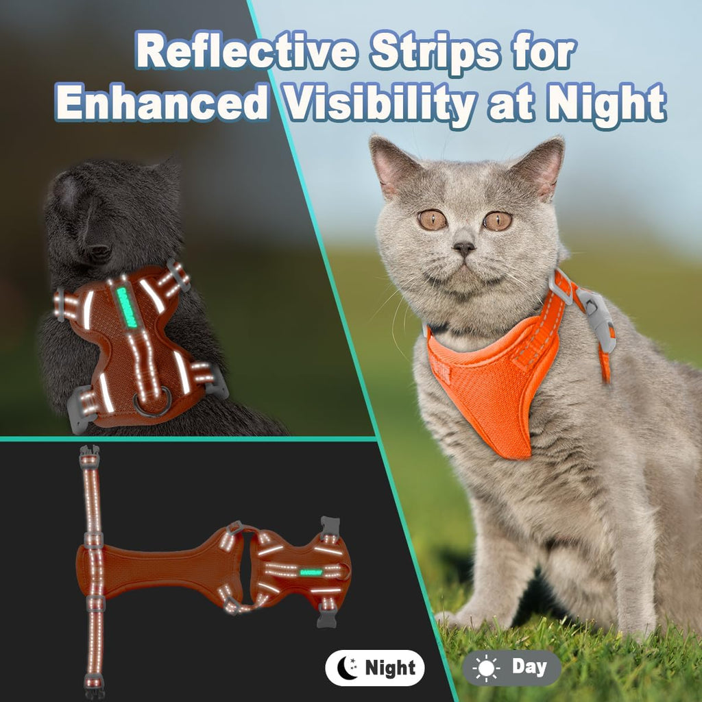 Cat Harness and Leash Set Escape Proof for Kitten Walking, Soft Adjustable Top Handle Vest Harnesses for Cats, Easy Control Breathable Reflective Small Medium Large, Orange, XXS