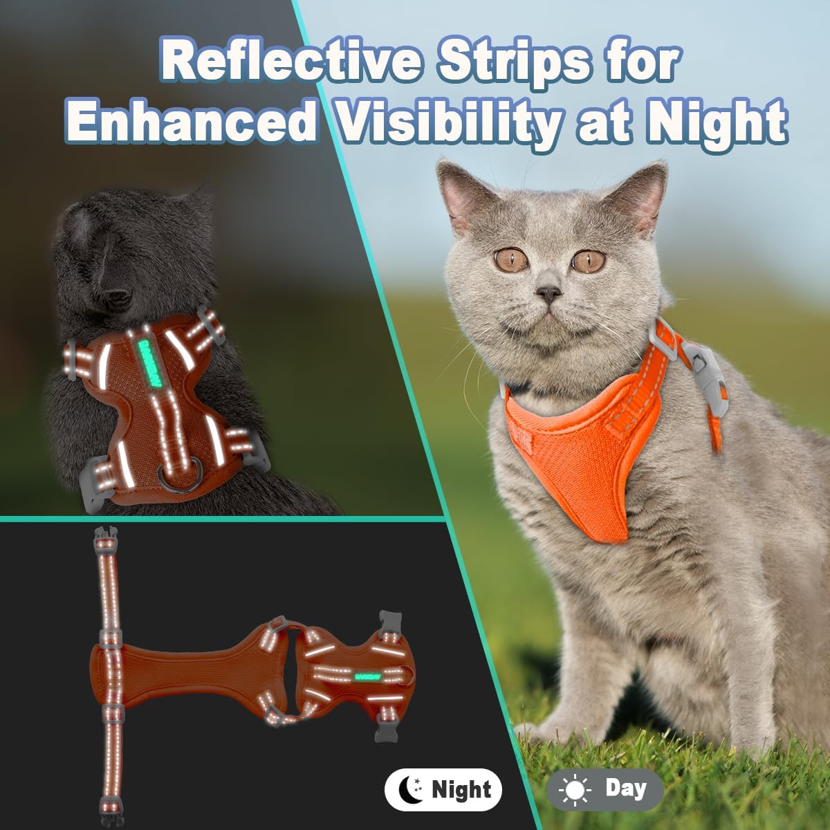 Cat Harness and Leash Set Escape Proof for Kitten Walking, Soft Adjustable Top Handle Vest Harnesses for Cats, Easy Control Breathable Reflective Small Medium Large, Orange, XXS