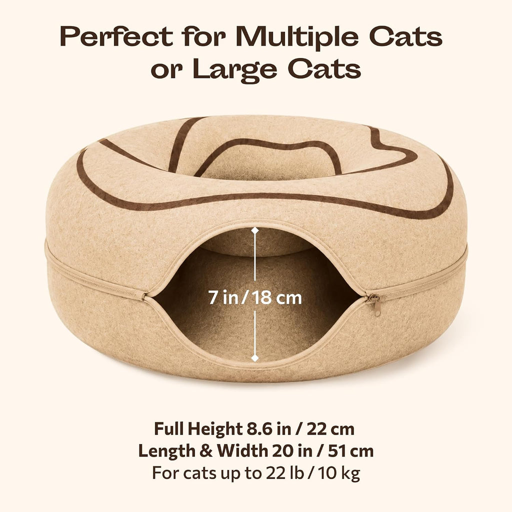 Peekaboo Cat Cave Donut - Cat Tunnel Bed for Indoor Cats – Cute Patterns Hideaway for Multiple & Large Cats, Scratch-Resistant