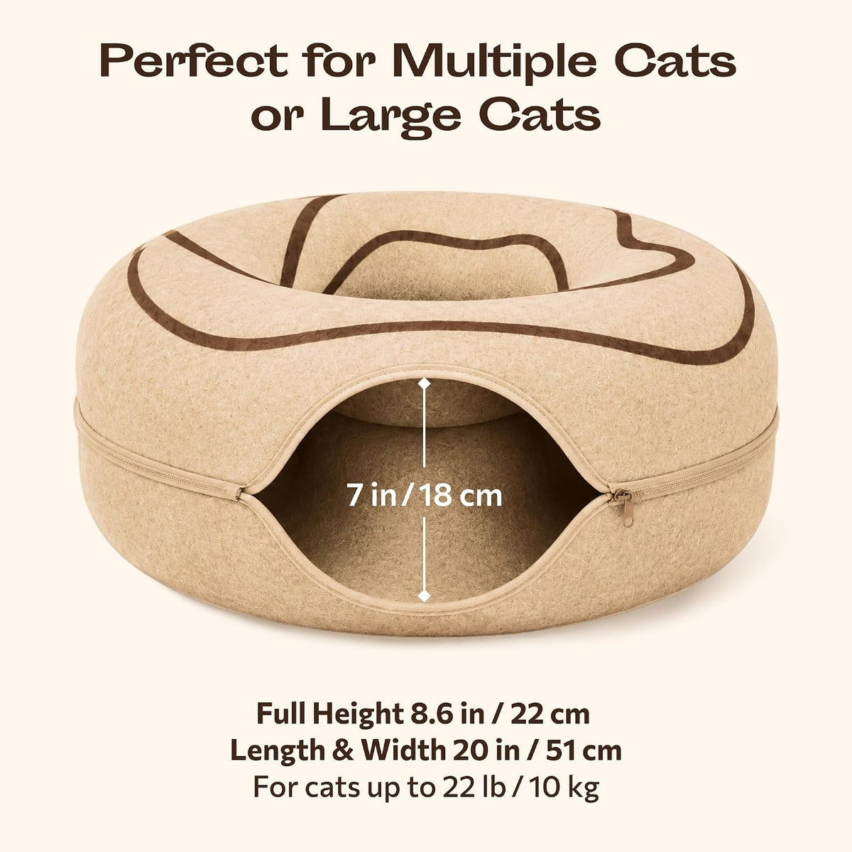 Peekaboo Cat Cave Donut - Cat Tunnel Bed for Indoor Cats – Cute Patterns Hideaway for Multiple & Large Cats, Scratch-Resistant